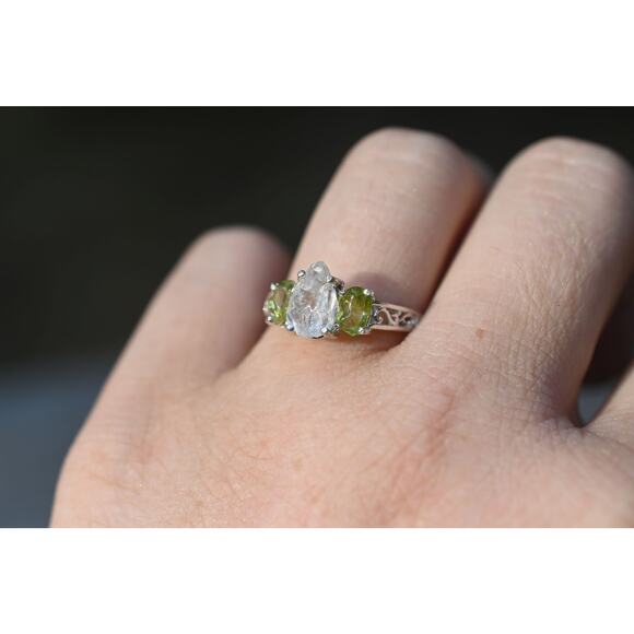 Raw Peridot Engagement Ring Sterling Silver Size 3 4 5 6 7 8 9 10 11 12 - Picture 2 of 7